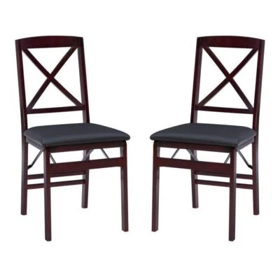 Sillas de comedor Linon decoración del hogar Treina Merlot imitación cuero plegables (juego de 2) Foto 1 de 4