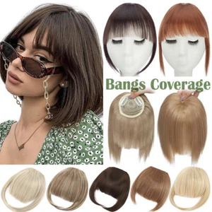 Thin Neat Air Bangs Clip in on Fringe As Human Front Hairpiece Hair Extensions - Picture 1 of 70