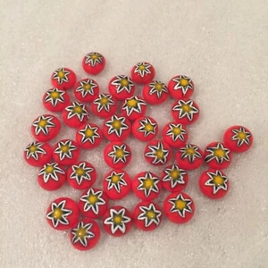 AN962 7-8mm crimson and multi star pattern millefiori glass cabochons (36) - Picture 1 of 1