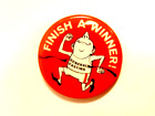 advertising pin with General Casting on runner&#39;s shirt, caption: Finish A Winner