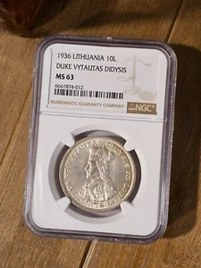 1936 Vytautas Didysis - NGC certification MS63 - Lithuania silver 10 litu coin - Picture 1 of 2