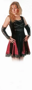 Velvet Dress Corset Gothic Punk Lacing Medieval Black Red Size 34-38 - Picture 1 of 3