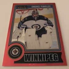 NHL Card,Ondrej Pavelec,Red Prism xxx/135,OPC Platinum 2014-15,Jets