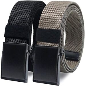 WYuZe Nylon Elastic Stretch Belt-2 Pack Men Casual Golf Belt Military Metal Buck