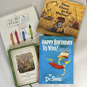 Lot of 4 Childrens Picture Books Including Dr Seuss Pinnochio Day Crayons Quit - Picture 1 of 18