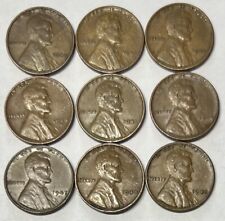 Lot Of 9 Circulated Lincoln Wheat Cents 1940 - 1949 P Mint (No 1943)