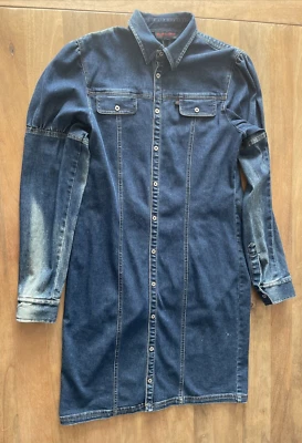 Vintage Ralph Ralph Lauren Denim Snap Front Sheath Dress Size 8 Distressed Midi - Image 1 of 4