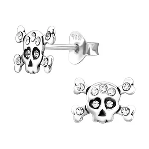 Halloween 925 Argento Sterling Teschio Cristallo Ear Borchie - Astuccio Regalo - Foto 1 di 5