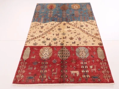 5 x 7 ft Tree of life Animal Area Rug Afghan Hand Knotted Wool Kids Room Rug - Image 1 of 4