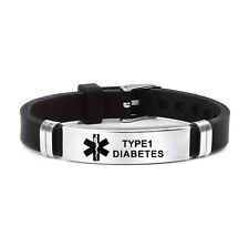 Type 1 Diabetes Medical Alert Adjustable Bracelet Stainless Steel Engraved UK