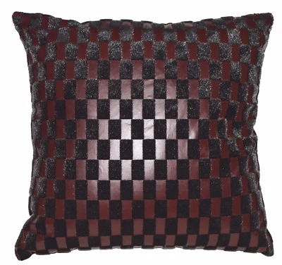 Sb217a Reddish Brown Faux Leather Black Faux Fur Cushion Cover/Pillow Case - Image 1 of 4