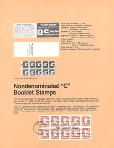 #8128 C(20c) Rate Booklet Stamps - Scott #1948a USPS Souvenir Page - Picture 1 of 1