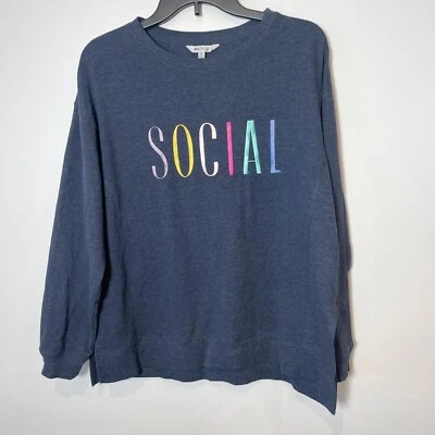 Sudadera Pullover Wildfox Mujer Declaración Social Azul Marino M Manga Larga Crew Foto 1 de 4