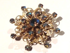 Bijou alliage doré rosace filigrane cristal brooch - Picture 1 of 1