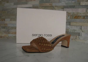 Sergio Rossi Size 37.5 Mules Sabots Shoes Brown New Former RRP 595 € - Picture 1 of 7