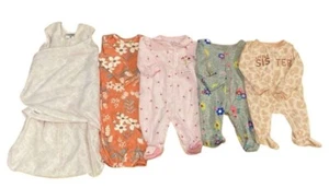 Baby Girl Sleeper Gown Sleep sack Lot Newborn NB Carters Halo Floral Little Sis - Picture 1 of 12