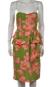 Nanette Lepore Womens Dress Size 4 Green Floral Sheath Strapless Knee Length - Picture 1 of 5