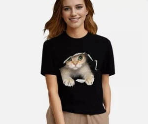 Cute Cat Print women T Shirt Casual Short Sleeve T-Shirt For girls Summer Women - Picture 1 of 6