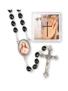 Herz-Jesu-Rosenkranz Gebetsperle - schwarze Holzperlen, 45 cm (L) verpackt neu  - Bild 1 von 1