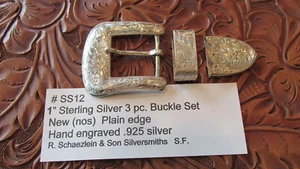Western Buckle Set # SS12 USA 1"  3 pc. set STERLING SILVER .925   New ! - Picture 1 of 6
