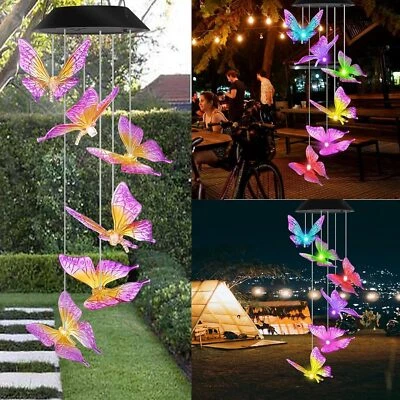 Windspiel Solar LED Licht Solarleuchte Balkon Garten Deko hängend Schmetterling - Bild 1 von 4