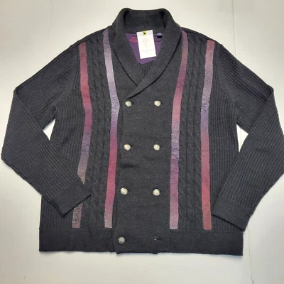 Nuevo Cárdigan ROBERT GRAHAM Doble Pecho Yale NEGRO Hombres X-LARGE XL Lana $455 Foto 1 de 4