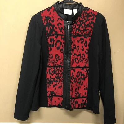 CHICO'S Women's Stretch Rayon Nylon Zip Red Animal Print Jacket Size 2 NWT - Image 1 of 4