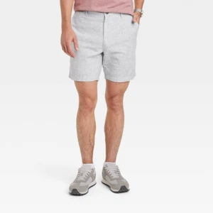 Pantaloncini chino uomo Goodfellow slim fit fronte piatto 7" cuciture interne grigio chiaro 28" nuovi con etichette - Foto 1 di 1