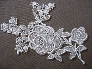 6 PRS LOVELY NATURAL BRIDAL FLORAL RAYON VENISE APPLIQUE - Picture 1 of 1