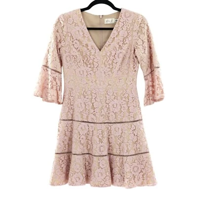 Eliza J Bell Sleeve Lace Dress Womens 4P Blush Coquette Party Event Twee Holiday - Image 1 of 4