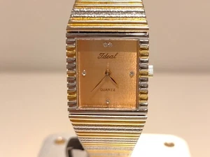 VINTAGE BEAUTIFUL MEN'S LUXURY LADIES  TWO TONE QUARTZ WATCH "IDEAL" WITH STONES - Picture 1 of 9