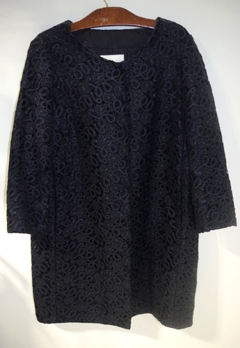 WW KATE SPADE Cappotto nero elegante floreale in pizzo di cotone grande