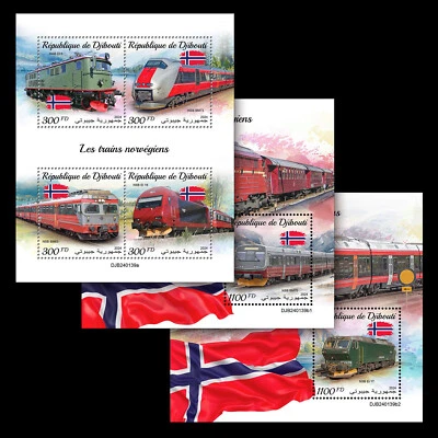 Estampillas de trenes noruegos MNH 2024 Djibouti M/S + 2 S/S Foto 1 de 4
