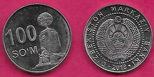UZBEKISTAN 100 SOM 2018 UNC 1 YEAR TYPE,GOODNESS MONUMENT IN TASHKENT,NATIONAL C - Image 1 of 1