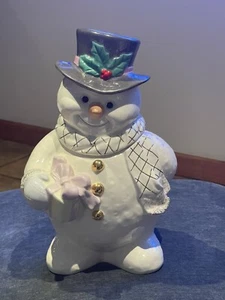 Lenox Pupazzo di Neve Biscottiera Porcellana con Accenti Oro Alto 11" - Foto 1 di 10