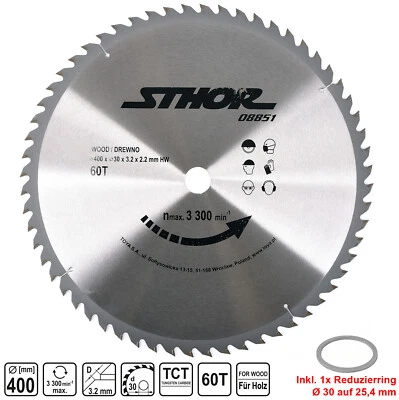 STHOR Kreissägeblatt Sägeblatt 400 x 30 / 25,4 mm 60 Z Hartmetall HM Sägeblätter Holz