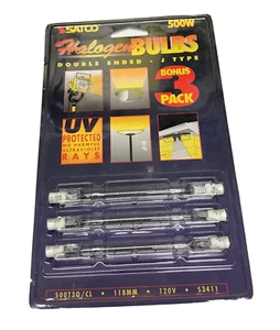 SATCO S3411 3-PACK 500W DOUBLE ENDED J-TYPE HALOGN LIGHT BULB 500T3Q/CL 118MM - Picture 1 of 4