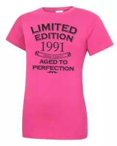 34th Birthday Gift Present Year 1991 Womens Crewneck T-Shirt Limited Aged To - Picture 1 of 6