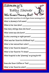12 Personalized - Who Knows Mommy Best - Baby Shower Game - Dr. Seuss and others