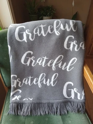 Docofil Grateful Throw Blanket Off White Gray Reversible Cotton Made In Portugal - Image 1 of 4