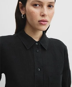 NWT COUNTRY ROAD Sz 12 M Black Organically Grown Linen Shirt Blouse - Picture 1 of 14