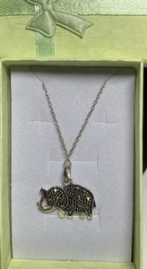 Vintage 925 Sterling Silber Kette & Markasit Elefant Anhänger Schmuck Halskette - Bild 1 von 12