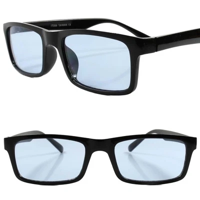 Gafas de sol clásicas rectangulares negras lentes azules de moda de los años 80 90 elegantes de los años 80 y 90 Foto 1 de 4