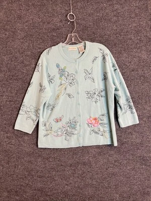 Vintage White Stag Womens Cardigan Sweater Sz XL Beaded Sequins Button Up Floral - Image 1 of 4