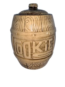 Vintage Monmouth Keramik Western Steinzeug Holzmaserung Fass Keksdose 8 1/2" - Bild 1 von 8