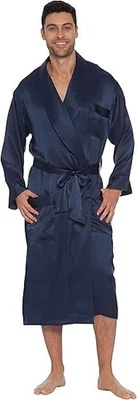 BATA ÍNTIMO HOMBRE CLÁSICA SEDA AZUL MARINO TALLA M, L, XL, NUEVA CON ETIQUETAS Foto 1 de 4