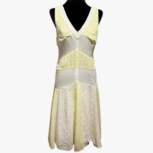 Vestido midi ANTHROPOLOGIE LEIFNOTES talla 2 gorriones merengue limón dobladillo alto-bajo usado en excelente estado - Imagen 1 de 7
