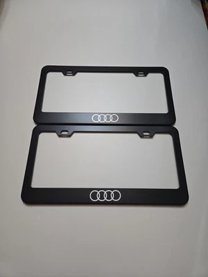2X -Audi Rings- Stainless Steel Finished License Plate Frame Holder Black - Image 1 of 3