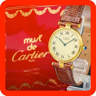 Vintage [N-MINT] Must de Cartier Vendome Vermeil 1861 925 reloj de cuarzo rom... - Imagen 1 de 4