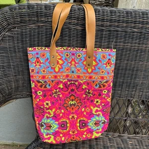 NEON Colorful Shoulder Bag Cotton Canvas Vegan Handles Orange Pink Green Lined - Picture 1 of 4